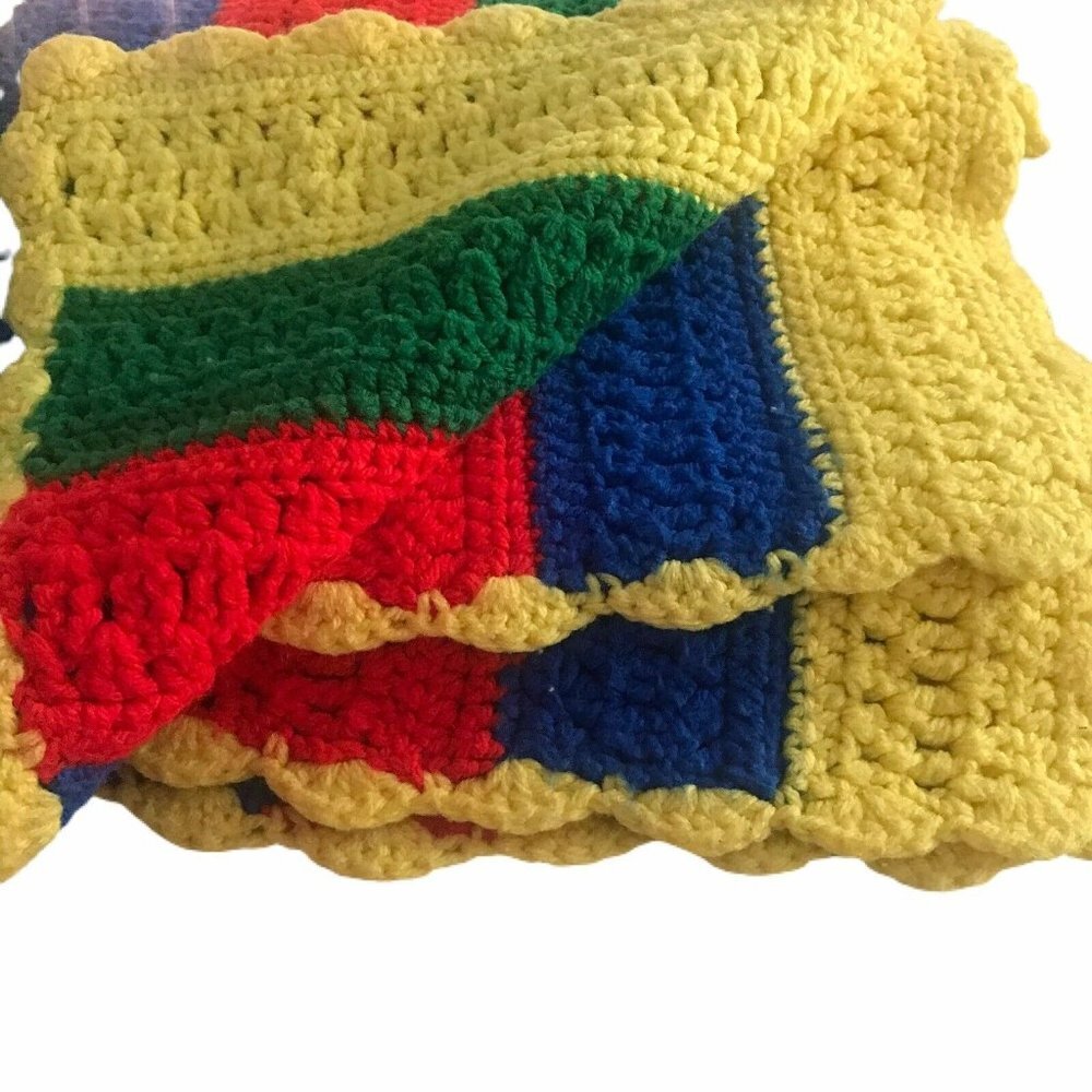 Handmade Rainbow Stripe Crochet Boho Blanket Throw Colorful Multi Acrylic - Picture 5 of 6